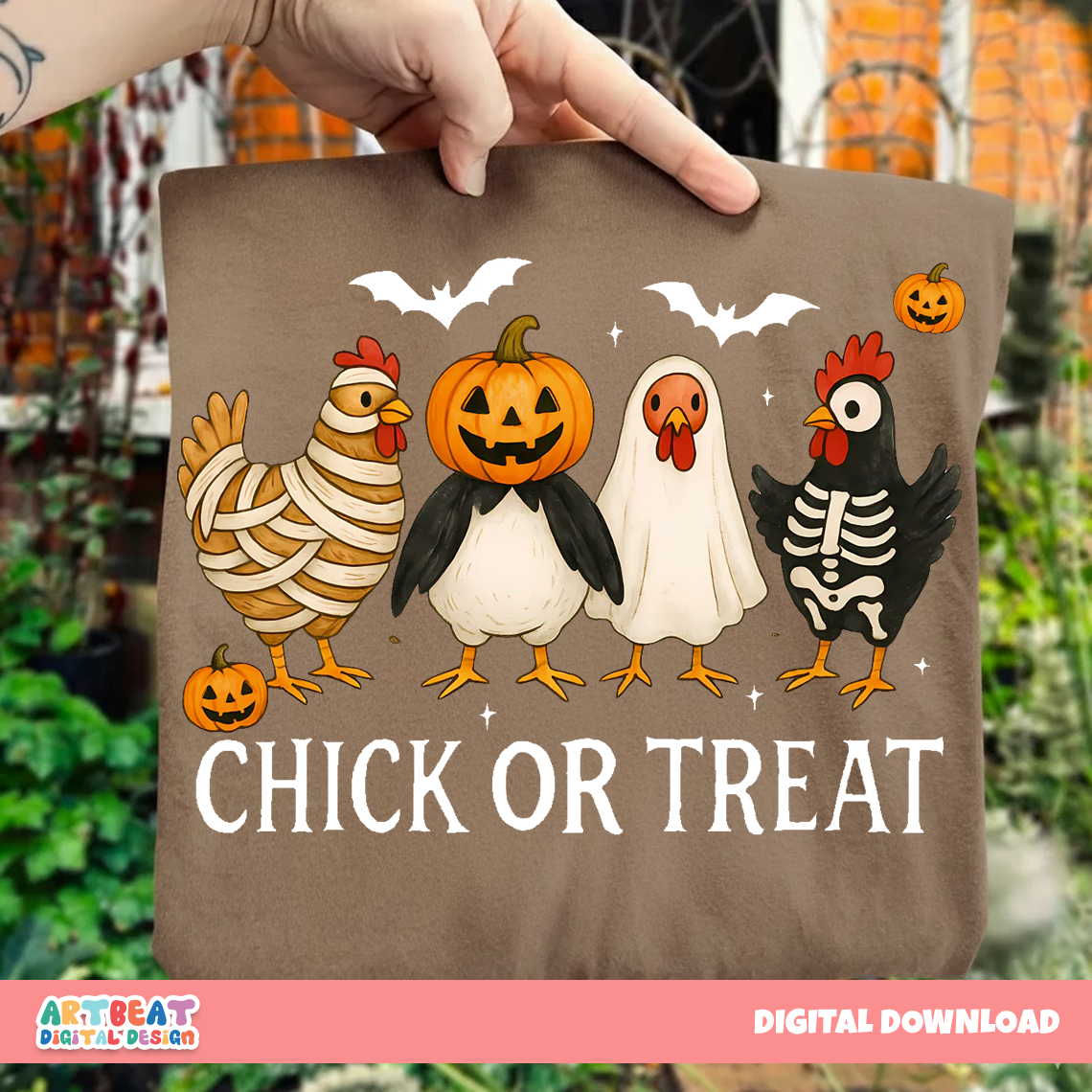 Halloween Chick or Treat PNG SVG, Cute Chicken Trick or Treat Digital Design, Fall Sublimation, Funny Farm Halloween Cricut Clipart