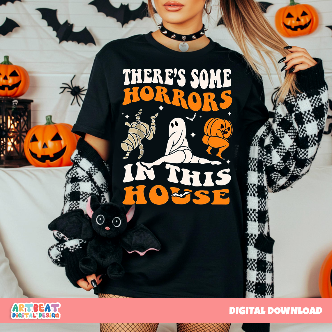 There’s Some Horrors in This House PNG SVG, Funny Halloween Shirt Design, Ghost Sublimation Clipart, Spooky Season Digital Download