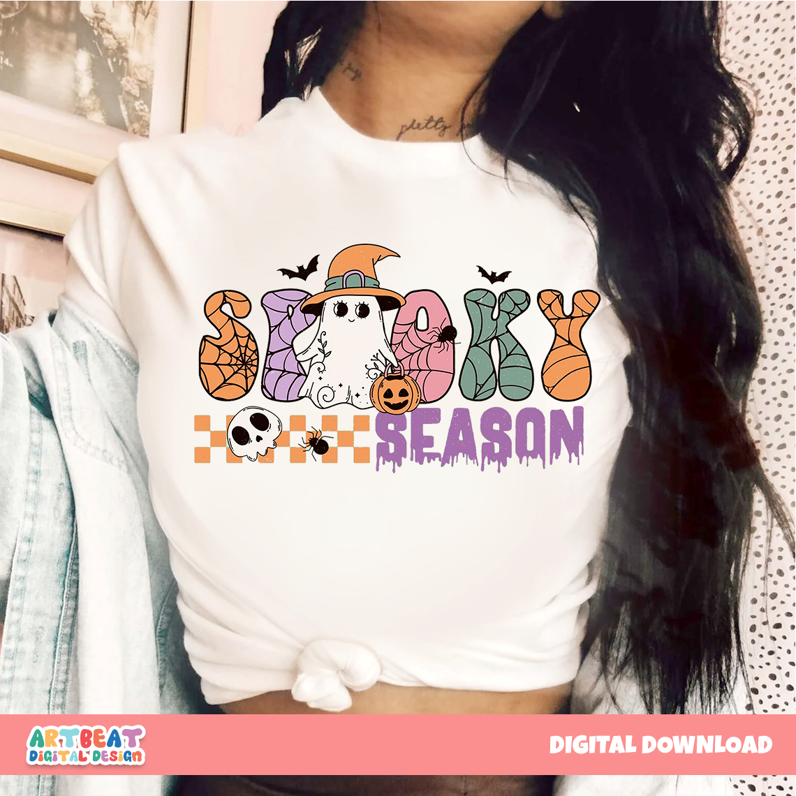 Halloween Spooky Season PNG SVG, Retro Halloween Clipart, Cute Ghost Pumpkin Digital Download for Shirts, Stickers & Sublimation