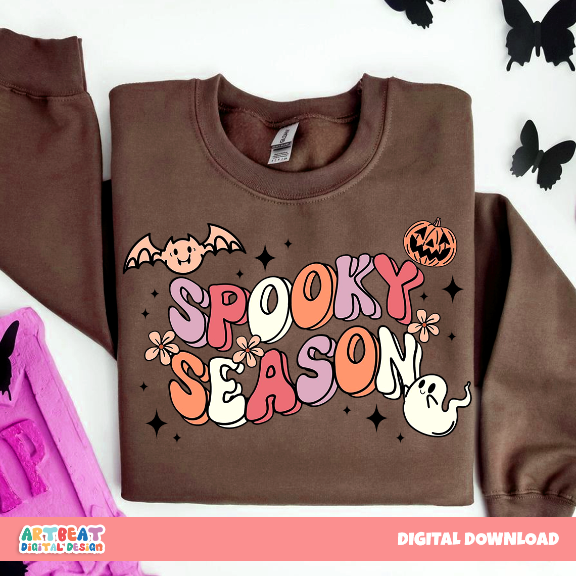 Spooky Season Pumpkin PNG SVG, Cute Halloween Clipart, Retro Pumpkin Sublimation for Shirts, Stickers, Mugs, Fall Crafts & Decor