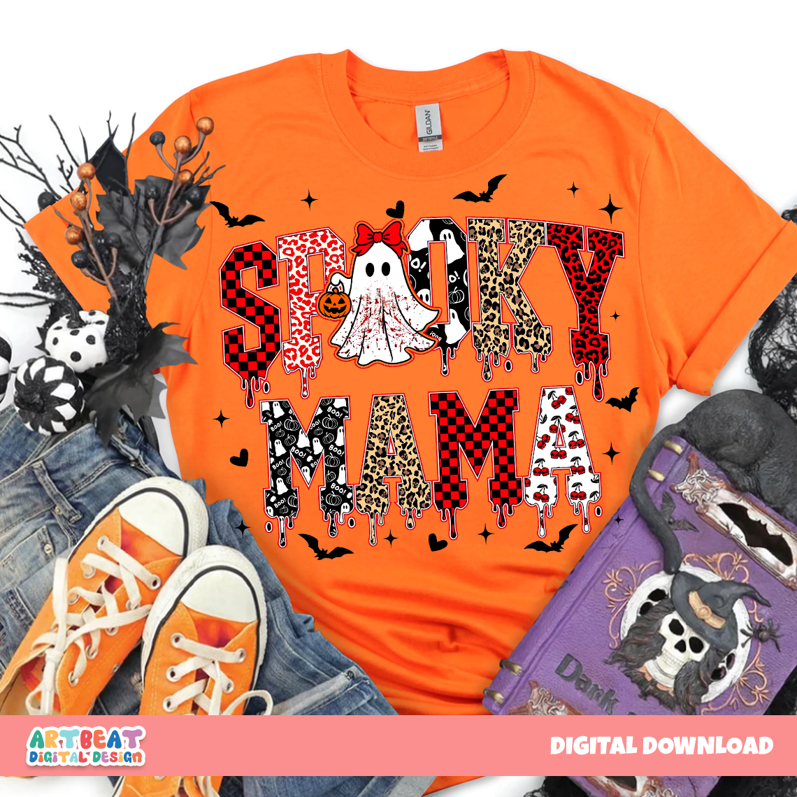 Spooky Mama Halloween PNG SVG, Cute Mom Ghost Shirt Design, Retro Spooky Season Sublimation, Cricut Silhouette Cut File Download