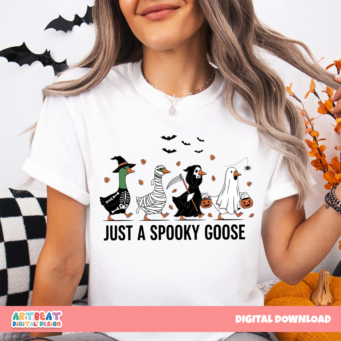 Halloween Spooky Goose PNG SVG, Funny Goose Clipart, Retro Halloween Sublimation, Digital Download for Shirts, Stickers & Crafts