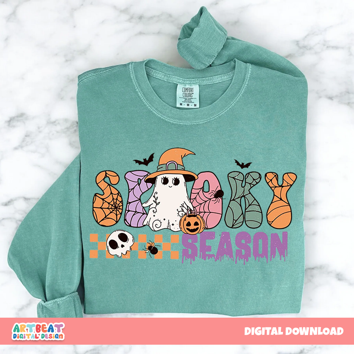 Halloween Spooky Season PNG SVG, Retro Halloween Clipart, Cute Ghost Pumpkin Digital Download for Shirts, Stickers & Sublimation
