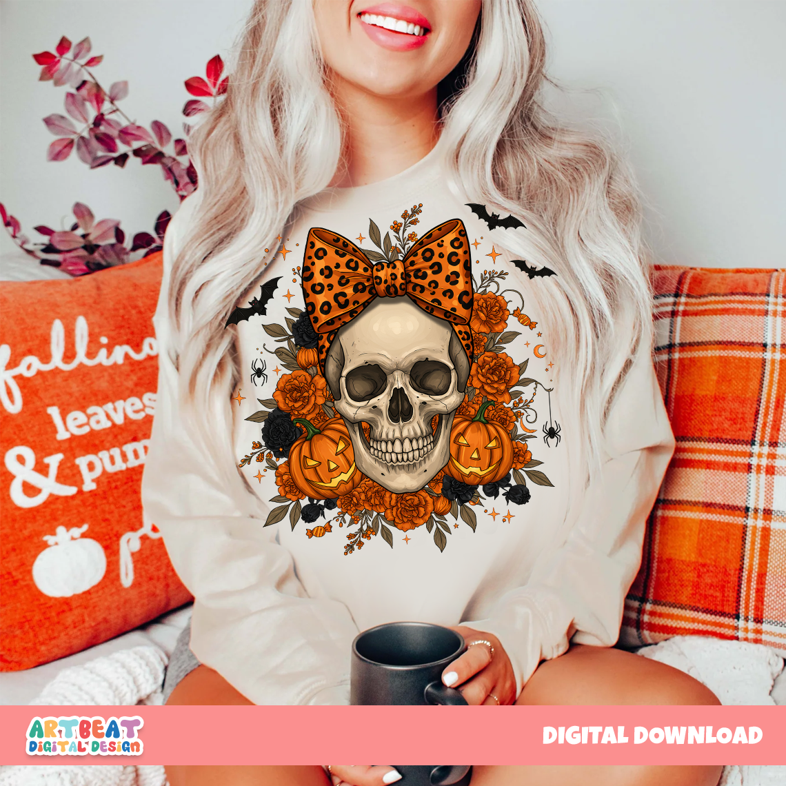 Halloween Skull Bow PNG SVG, Spooky Cute Bow with Skull Clipart, Halloween Hair Bow Design, Sublimation & Cricut Silhouette Digital Files