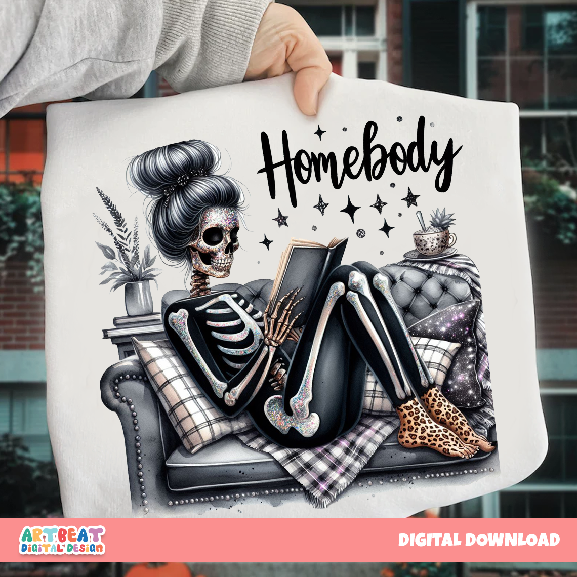 Homebody Halloween Ghost Skeleton PNG SVG, Cozy Spooky Season Digital Download, Fall Sublimation, Cute Retro Cricut Clipart
