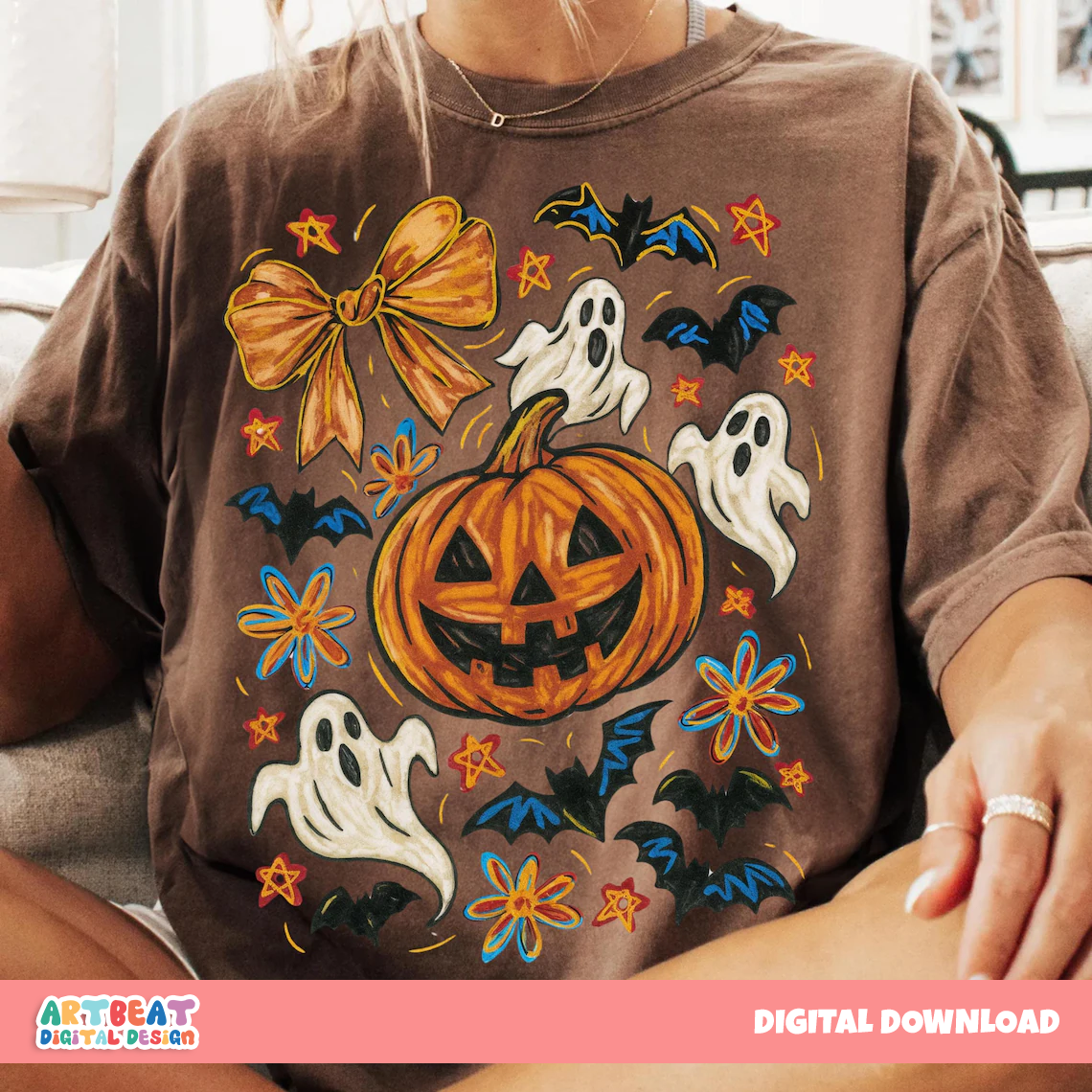 Halloween Pumpkin Ghost PNG SVG, Spooky Cute Ghost Clipart, Retro Halloween Sublimation, Digital Download for Shirts, Mugs & Crafts
