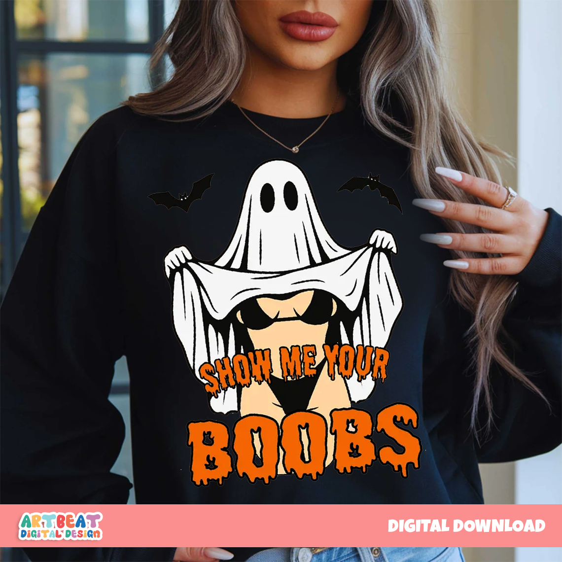 Show Me Your Boobs Halloween PNG SVG, Funny Ghost Shirt Design, Adult Halloween Sublimation Clipart, Spooky Season Digital Download