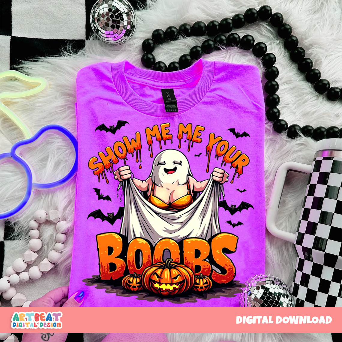 Show Me Your Boobs Halloween PNG SVG, Funny Ghost Shirt Design, Adult Halloween Sublimation Clipart, Spooky Season Digital Download