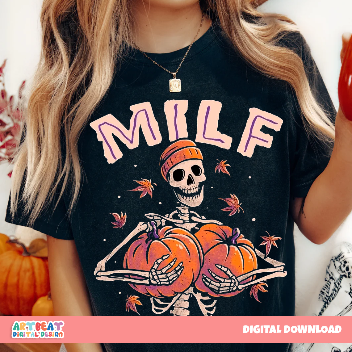 MILF Man I Love Fall Skeleton PNG SVG, Funny Fall Quote Sublimation, Autumn Shirt Design, Digital Halloween Pumpkin Clipart for Crafts