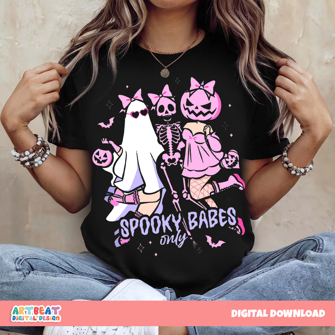 Halloween Spooky Babes PNG SVG, Cute Ghost Witch Digital Download, Retro Spooky Season Sublimation, Halloween Shirt Design Clipart