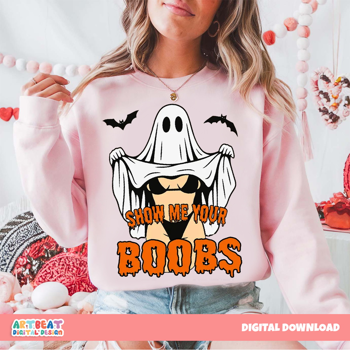 Show Me Your Boobs Halloween PNG SVG, Funny Ghost Shirt Design, Adult Halloween Sublimation Clipart, Spooky Season Digital Download