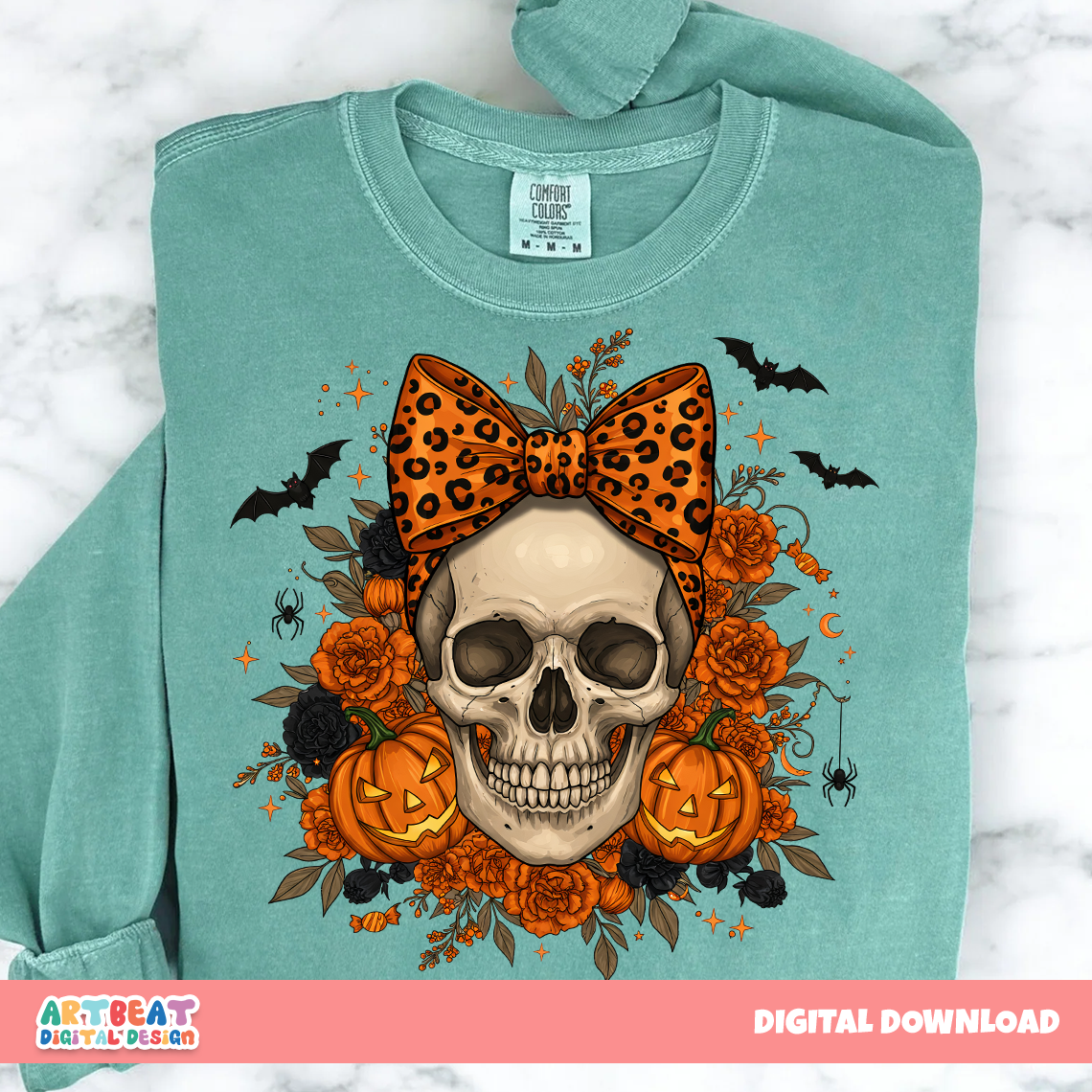 Halloween Skull Bow PNG SVG, Spooky Cute Bow with Skull Clipart, Halloween Hair Bow Design, Sublimation & Cricut Silhouette Digital Files