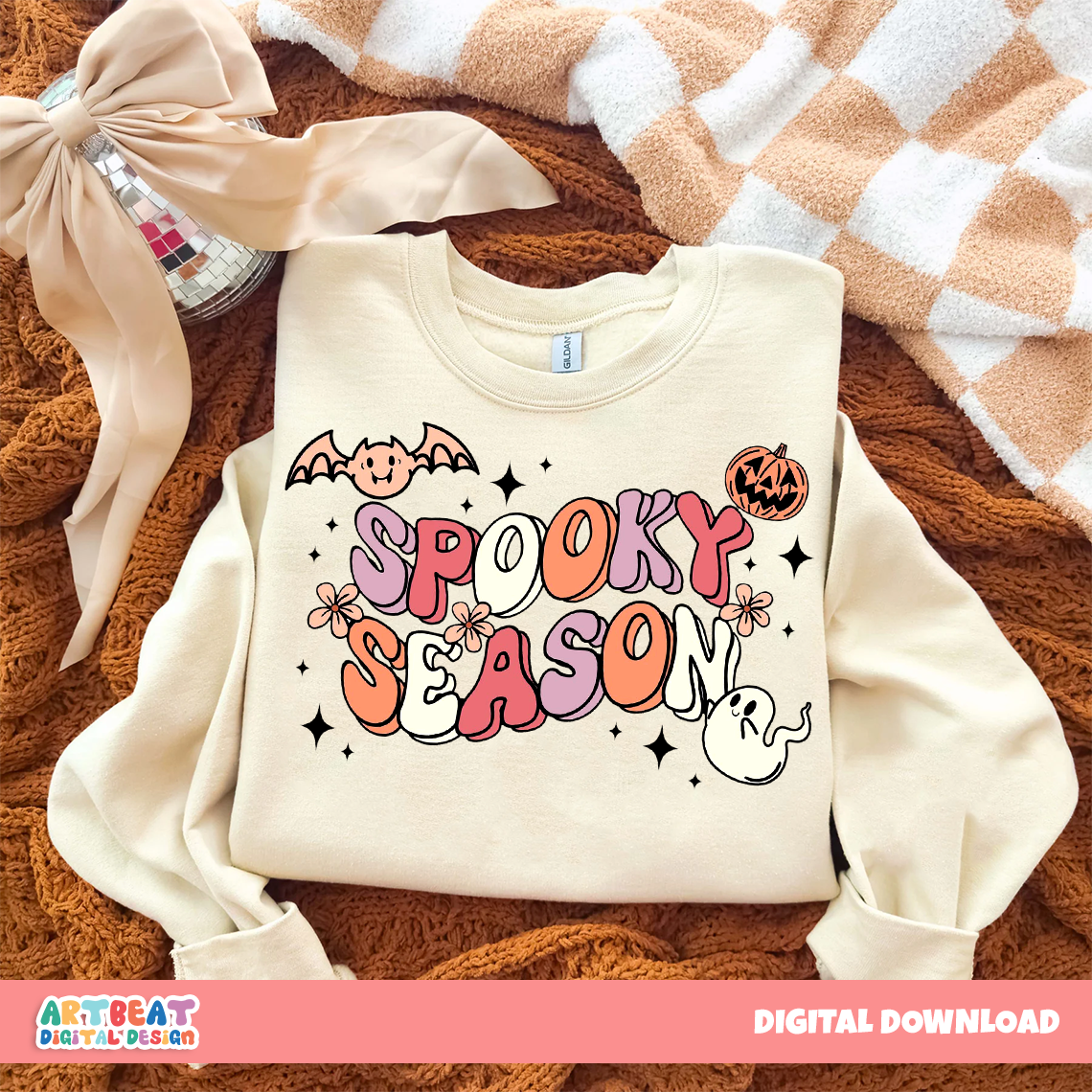 Spooky Season Pumpkin PNG SVG, Cute Halloween Clipart, Retro Pumpkin Sublimation for Shirts, Stickers, Mugs, Fall Crafts & Decor