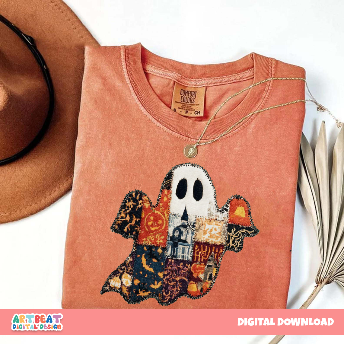 Halloween Vintage Quilt Ghost PNG SVG, Retro Spooky Ghost Clipart, Cute Halloween Digital Download, Sublimation Printable Art, Pumpkin Arts