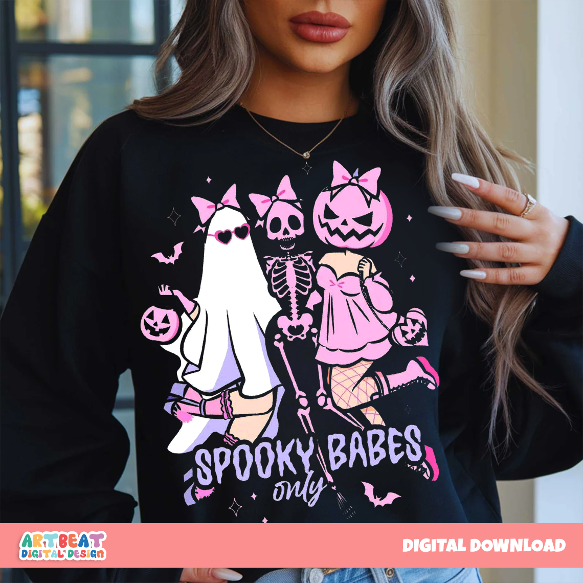 Halloween Spooky Babes PNG SVG, Cute Ghost Witch Digital Download, Retro Spooky Season Sublimation, Halloween Shirt Design Clipart