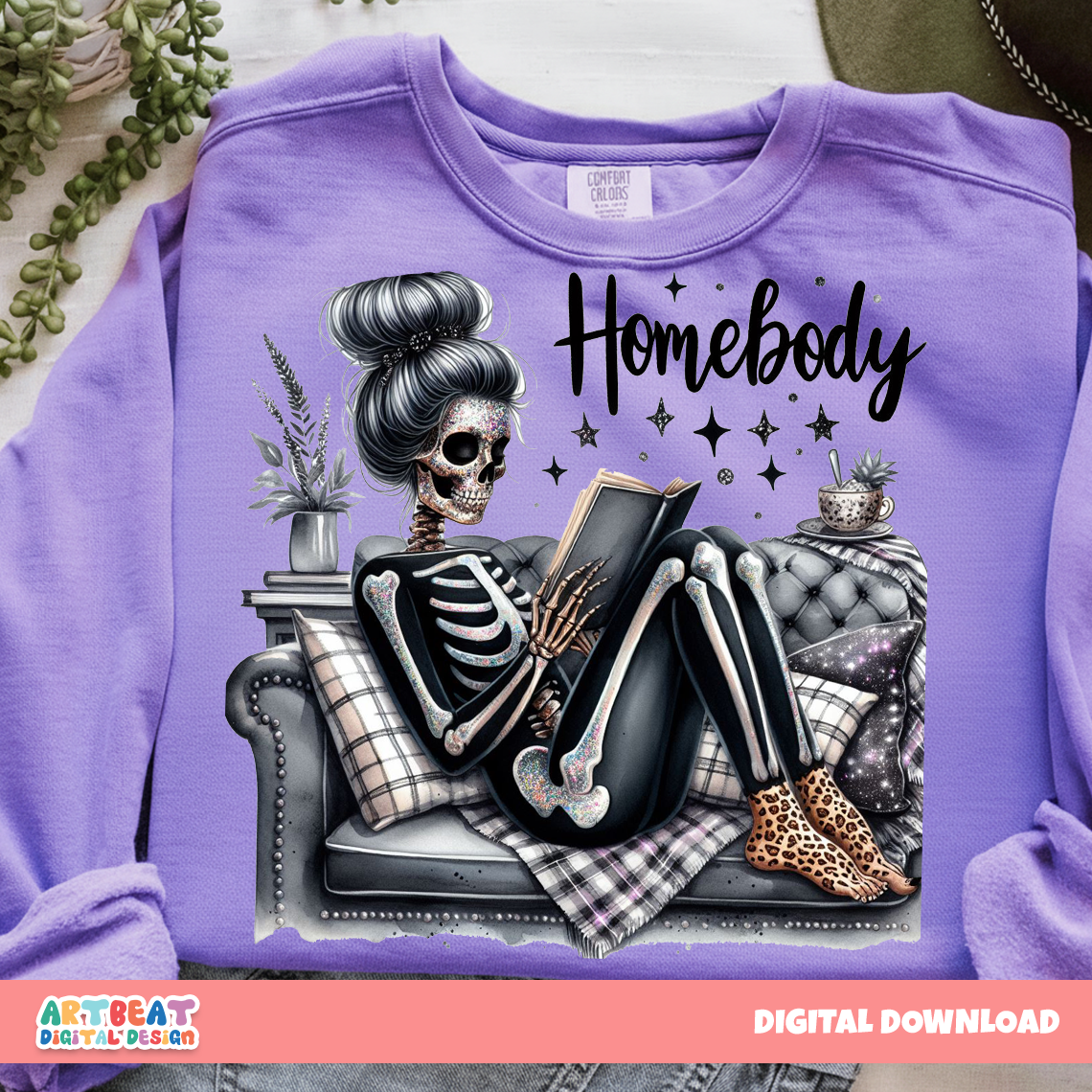 Homebody Halloween Ghost Skeleton PNG SVG, Cozy Spooky Season Digital Download, Fall Sublimation, Cute Retro Cricut Clipart