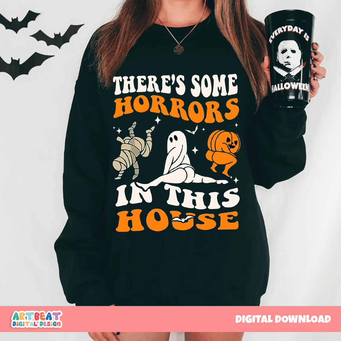 There’s Some Horrors in This House PNG SVG, Funny Halloween Shirt Design, Ghost Sublimation Clipart, Spooky Season Digital Download