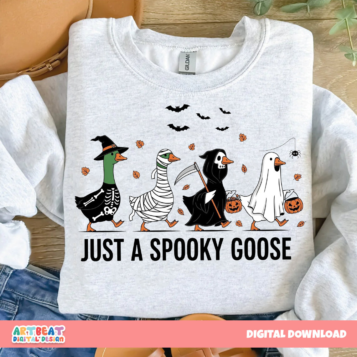 Halloween Spooky Goose PNG SVG, Funny Goose Clipart, Retro Halloween Sublimation, Digital Download for Shirts, Stickers & Crafts