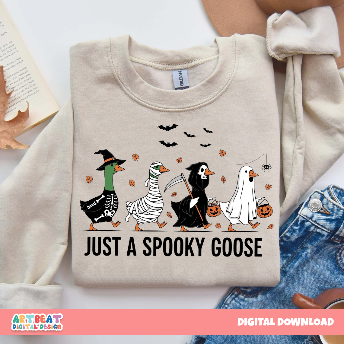Halloween Spooky Goose PNG SVG, Funny Goose Clipart, Retro Halloween Sublimation, Digital Download for Shirts, Stickers & Crafts