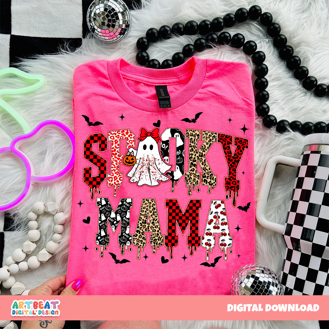Spooky Mama Halloween PNG SVG, Cute Mom Ghost Shirt Design, Retro Spooky Season Sublimation, Cricut Silhouette Cut File Download