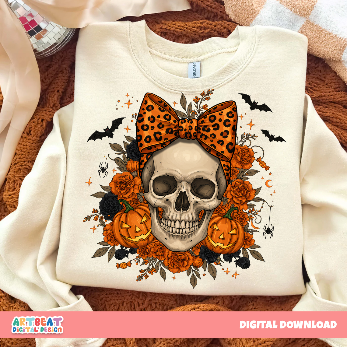 Halloween Skull Bow PNG SVG, Spooky Cute Bow with Skull Clipart, Halloween Hair Bow Design, Sublimation & Cricut Silhouette Digital Files