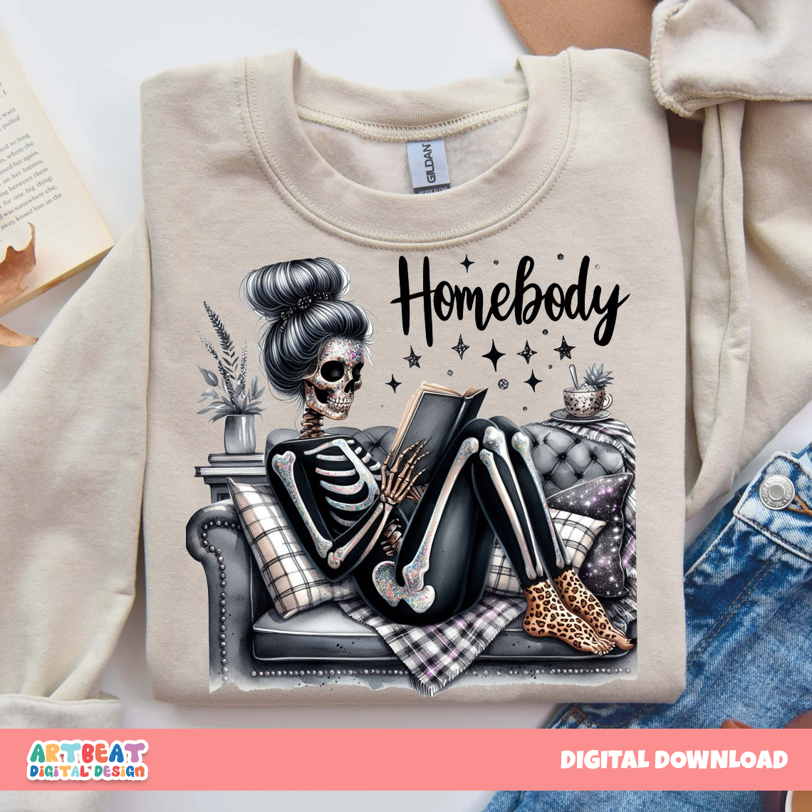 Homebody Halloween Ghost Skeleton PNG SVG, Cozy Spooky Season Digital Download, Fall Sublimation, Cute Retro Cricut Clipart