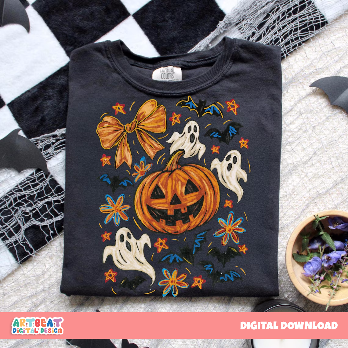 Halloween Pumpkin Ghost PNG SVG, Spooky Cute Ghost Clipart, Retro Halloween Sublimation, Digital Download for Shirts, Mugs & Crafts