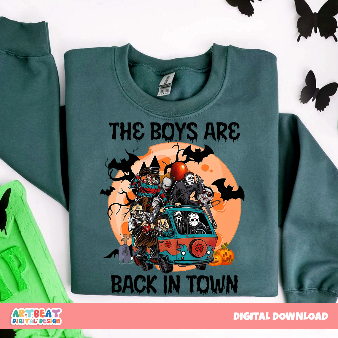 The Boys Are Back In Town Halloween PNG SVG, Spooky Ghost Pumpkin Design, Funny Halloween Shirt Sublimation, Cricut Cut File Download