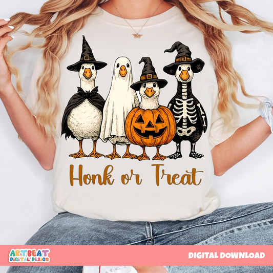 Halloween Honk or Treat PNG SVG, Funny Goose Duck Halloween Shirt Design, Spooky Season Sublimation, Cricut Cut File Digital Download