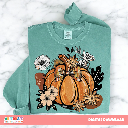 Boho Pumpkin Coquette PNG SVG, Fall Pumpkin Clipart, Cute Autumn Sublimation, Retro Pumpkin Digital Download, Halloween Printable Art