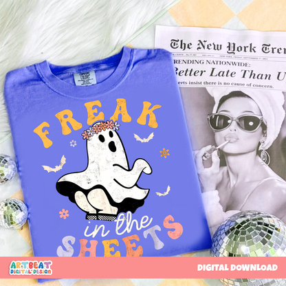 Freak in the Sheets Halloween PNG SVG, Funny Ghost Girl Shirt Design, Spooky Season Sublimation Clipart, Cricut Digital Download
