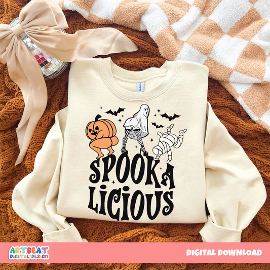 Spooka Licious Halloween PNG SVG, Cute Spooky Ghost Pumpkin Design, Retro Halloween Shirt Sublimation Clipart, Cricut Digital Download