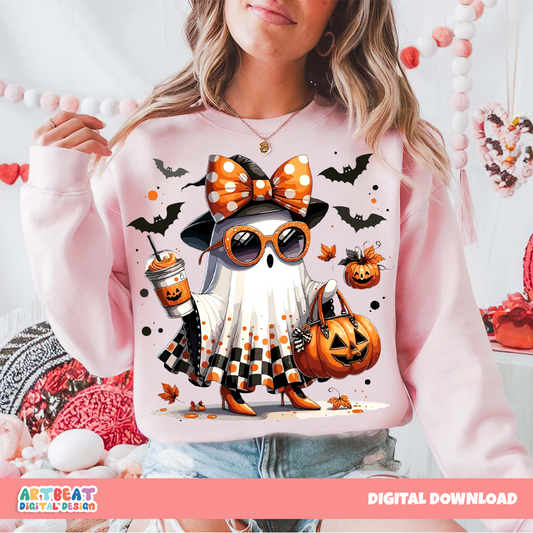 Ghost Pumpkin Season Halloween PNG SVG, Fall Pumpkin Patch Sublimation, Autumn Spooky Season Shirt Design, Cricut Cut File Digital Download