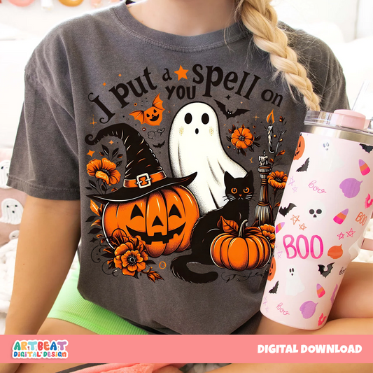 Halloween Ghost T-Shirt PNG SVG, I Put a Spell On You Sublimation Design, Cute Spooky Season Clipart, Halloween Shirt Digital Download