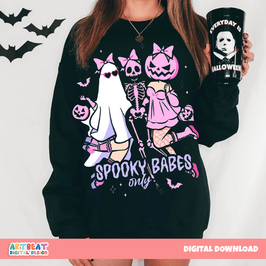 Halloween Spooky Babes PNG SVG, Cute Ghost Witch Digital Download, Retro Spooky Season Sublimation, Halloween Shirt Design Clipart