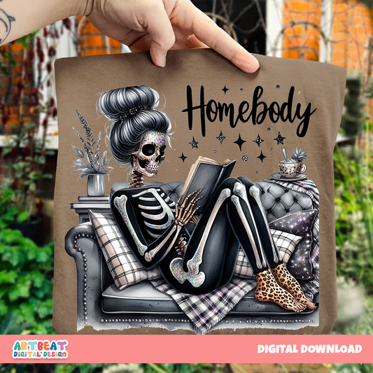 Homebody Halloween Ghost Skeleton PNG SVG, Cozy Spooky Season Digital Download, Fall Sublimation, Cute Retro Cricut Clipart