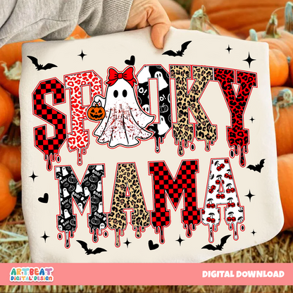 Spooky Mama Halloween PNG SVG, Cute Mom Ghost Shirt Design, Retro Spooky Season Sublimation, Cricut Silhouette Cut File Download