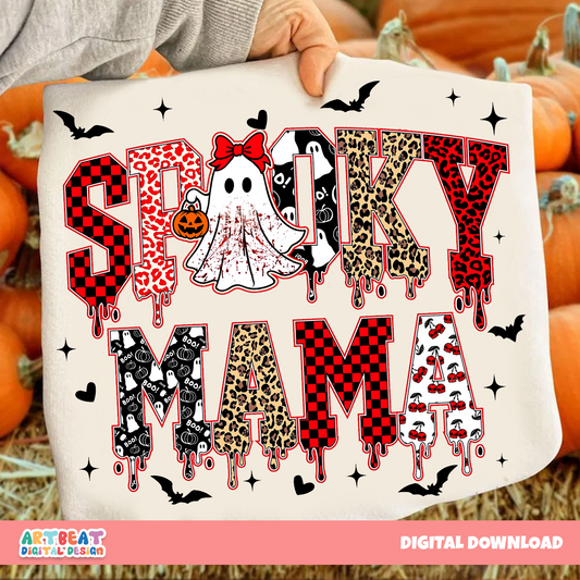 Spooky Mama Halloween PNG SVG, Cute Mom Ghost Shirt Design, Retro Spooky Season Sublimation, Cricut Silhouette Cut File Download