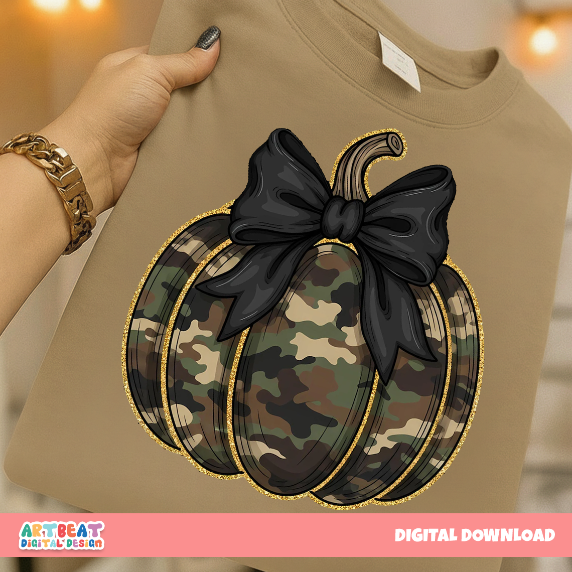 Camo Pumpkin Glitter PNG SVG, Fall Sublimation Design, Hunting Camo Pumpkin Clipart, Autumn Thanksgiving Cricut Silhouette Files