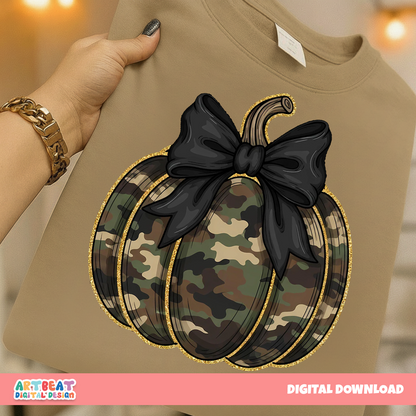 Camo Pumpkin Glitter PNG SVG, Fall Sublimation Design, Hunting Camo Pumpkin Clipart, Autumn Thanksgiving Cricut Silhouette Files