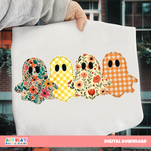 Preppy Floral Ghost Halloween PNG SVG, Cute Girly Ghost Clipart, Spooky Season Sublimation, Retro Fall Cricut Silhouette Files