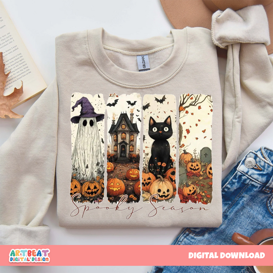 Halloween Brushstroke Spooky Season PNG SVG, Retro Halloween Sublimation, Cute Fall Clipart, Digital Download for Shirts, Mugs & Decor