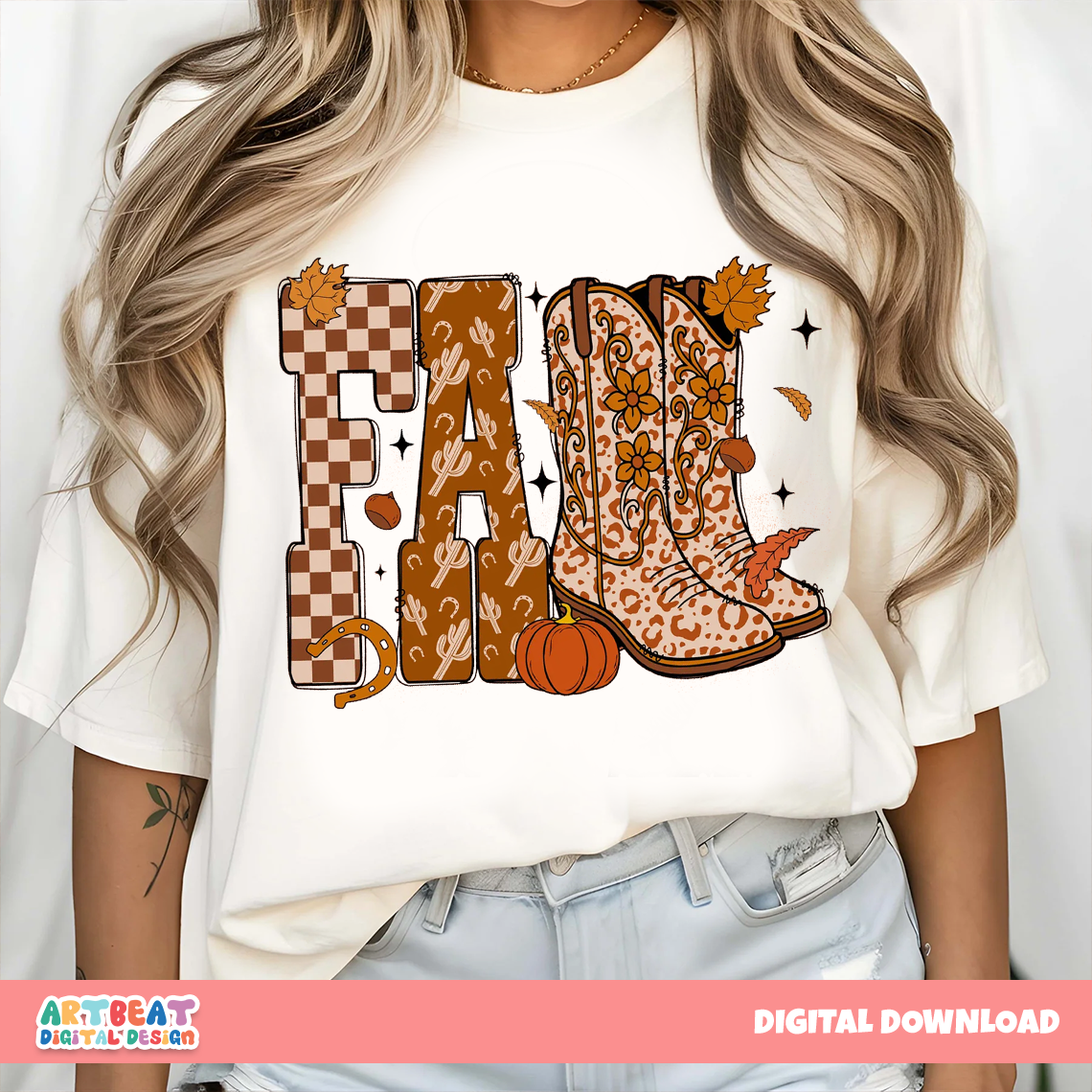 Cowboy Checkered Fall PNG SVG, Western Autumn Clipart, Retro Cowboy Hat PNG, Fall Sublimation Design, Thanksgiving Digital Download