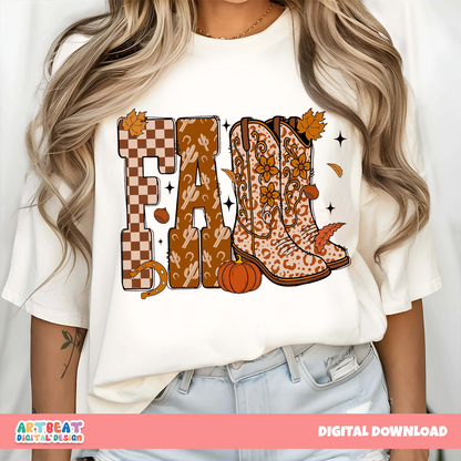 Cowboy Checkered Fall PNG SVG, Western Autumn Clipart, Retro Cowboy Hat PNG, Fall Sublimation Design, Thanksgiving Digital Download