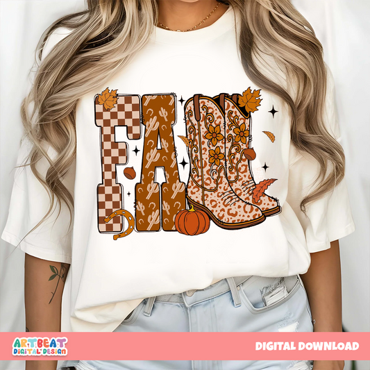 Cowboy Checkered Fall PNG SVG, Western Autumn Clipart, Retro Cowboy Hat PNG, Fall Sublimation Design, Thanksgiving Digital Download