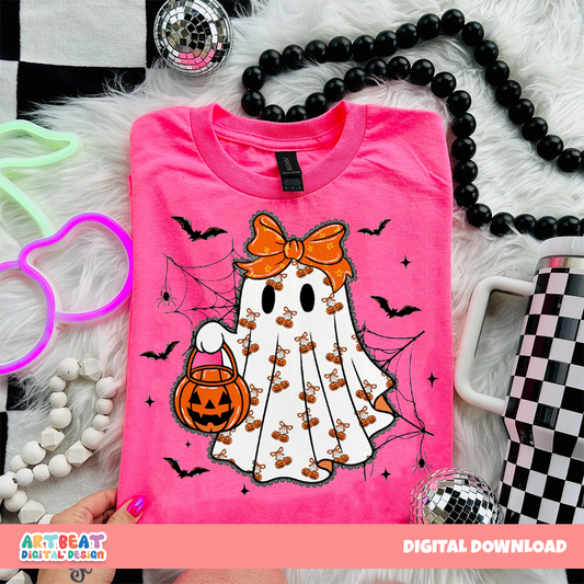 Halloween Girly Ghost Lacey PNG SVG, Cute Spooky Ghost Clipart, Retro Halloween Sublimation, Digital Download for Shirts, Mugs & Crafts