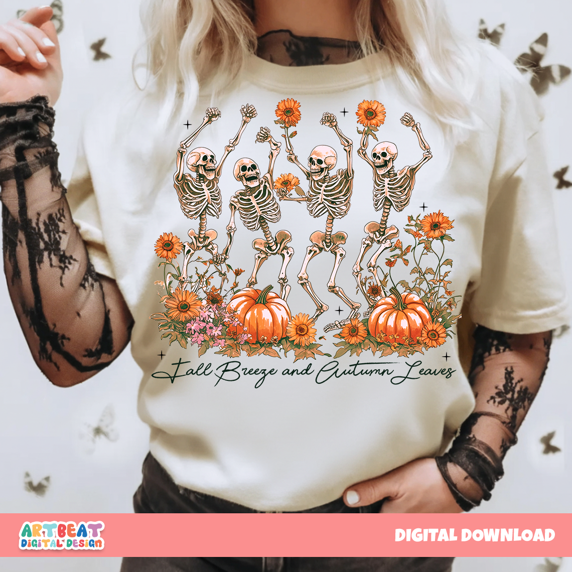 Fall PNG SVG, Pumpkin Spice Autumn Skeleton, Fall Breeze, Autumn Leaves Quote Design, Cute Fall Pumpkin PNG, Cozy Fall Sublimation Clipart