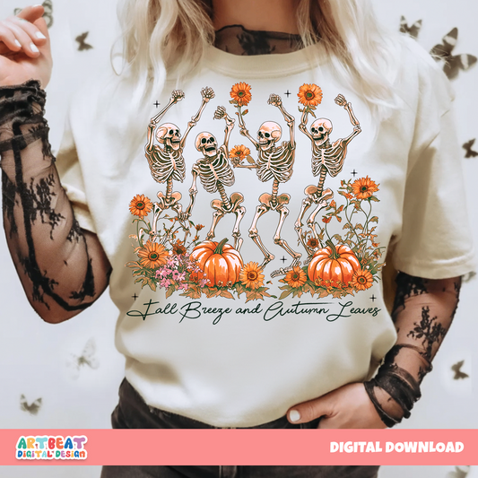 Fall PNG SVG, Pumpkin Spice Autumn Skeleton, Fall Breeze, Autumn Leaves Quote Design, Cute Fall Pumpkin PNG, Cozy Fall Sublimation Clipart