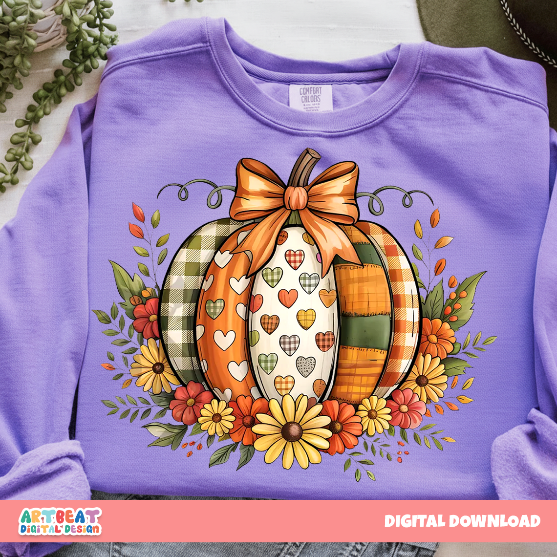 Fall Boho Floral Pumpkin Bow PNG SVG, Preppy Vintage Pumpkin PNG, Autumn Thanksgiving Sublimation Design, Cute Fall Bow Shirt Png Clipart