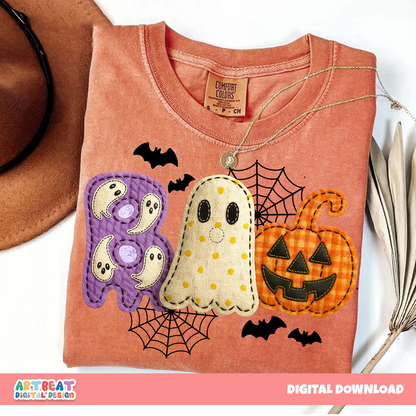 Preppy Boo Floral Ghost Pumpkin PNG SVG, Cute Halloween Clipart, Trendy Digital Download for Cricut, Sublimation & Stickers Digital Files